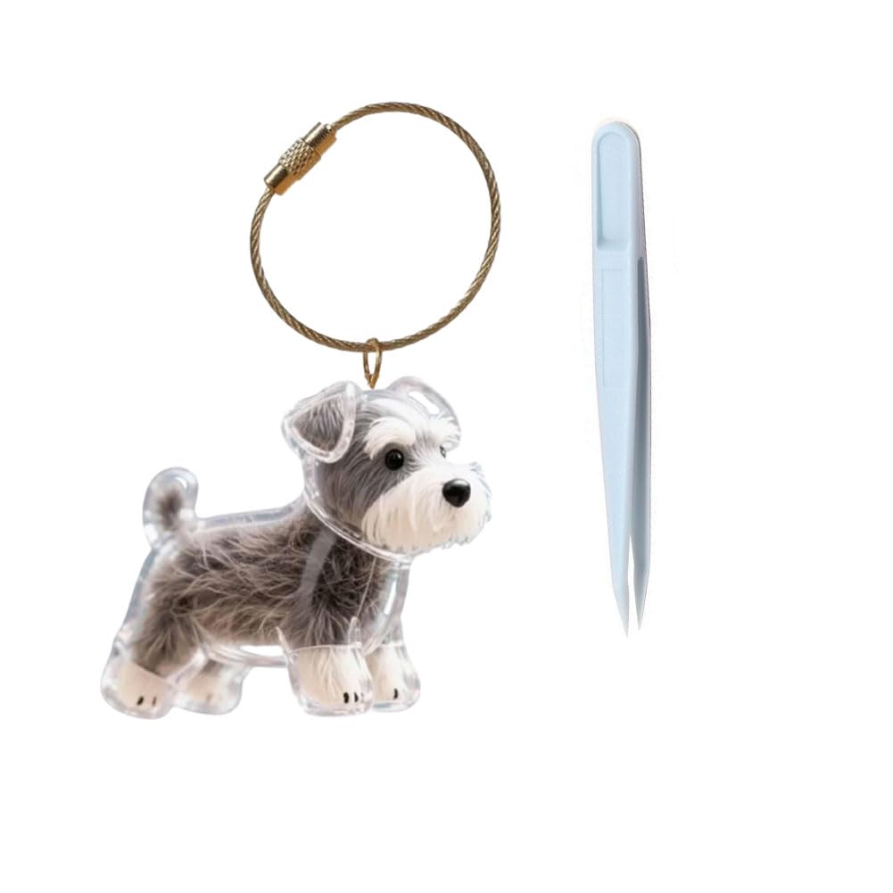 Memorial Bottle Keychain for Dog Hair, Transparent Pet Hair Keepsake Storage Bottle with Chain and Hair Pickup, Dog Memorial Urn for Owner (Schnauzer)