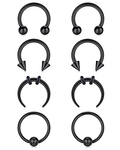 Funseedrr Nasenpiercing Septum Ring Set Chirurgenstahl 16G 8mm Nasenring Nase Lippe Helix Tragus Hufeisen Piercing Cover