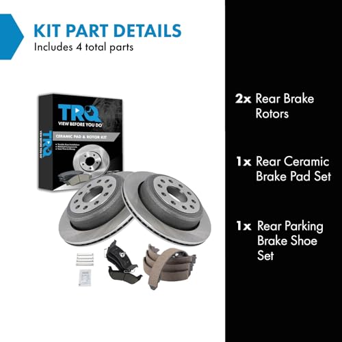 Image of TRQ Rear Brake Pad and Rotor Set Ceramic Parking Shoe Compatible with 2003-2004 Lincoln Town Car
