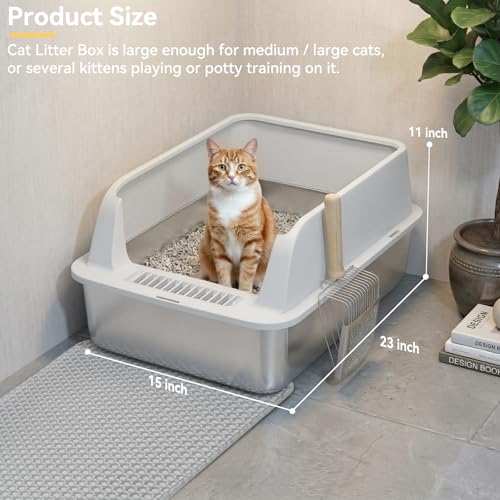 Arenero para gatos de acero inoxidable XL con tapa miniatura 2