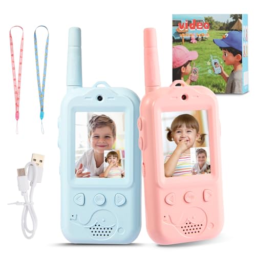 Image of Video Walkie Talkies for Kids,Dual Camera 2-Pack Rechargeable Video Intercom Long Range Walkie Talkies,Voice Chat&Photo,Gifts for Age 3-12 Boys Girls Indoor Outdoor Games,Camping (Blue + Pink)