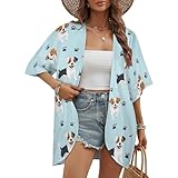 Jack Russell Terrier Dog Paws Women's Short Sleeve Cardigan Loose Cover Up Casual Blouse Tops M