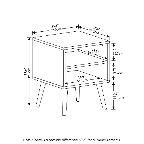 Furinno Claude Side Table, 2-Tier Square Mid-Century End Table with Wooden Legs, Open Shelf Night Stand, Bedside Table, for Living Room, Bedroom, Espresso - image 6