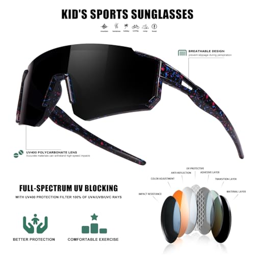 Image of SEKKAF Kids Sunglasses Youth Baseball Sunglasses for Boys Girls Softball Sports Sun Glasses UV Protection