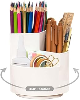 TIANSE Rotating Pen Holder, 3 Compartments Pen Pots Desk Pencils Organiser and Storage for Office and Home, White