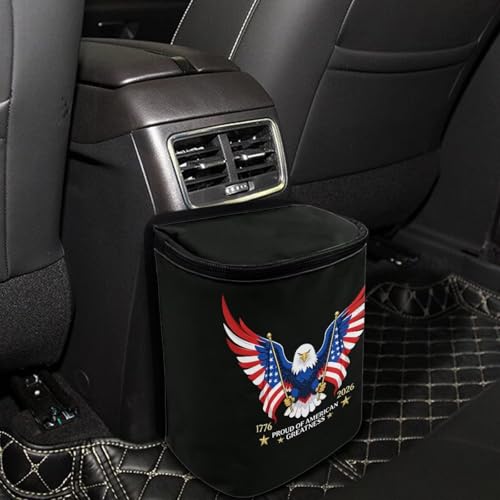 Image of American 250 Print Car Trash Can with Lid Hanging Car Trash Bag Leak-Proof Portable Car Garbage Bin Car Accessories Interior Car Organizer for 4th of July