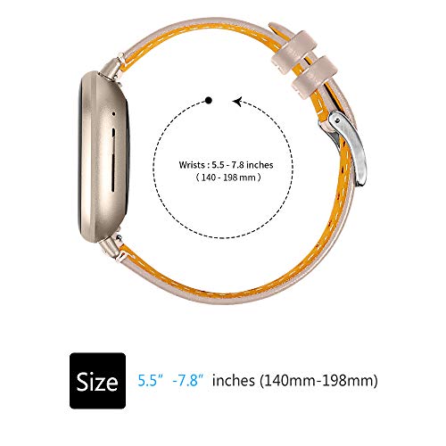 Techcode Leather Band For Fitbit Sense 2 Top Grain Leather Bands Replacement With Metal Stainless Steel Buckle Women Men Sport Straps Compatible With Fitbit Sense/Sense 2/Versa 4Versa 3(Apricot) #TOP2
