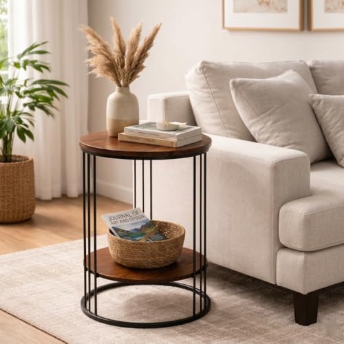 Image of Coffee Table /End Table /Center Table /Sofa Side Table /BedsideTable /nightstand for Living Room Bedroom Balcony Table with Marble Design Wooden Top Black Brown