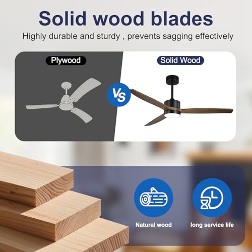 Image of TCL Ceiling Fans with Light and Remote: 60 inch 3 Wooden Blades 3 Dimmable LED Fan for Room Indoor Modern Farmhouse Decor - 6 Speed Memory DC Reversible Fan Lights (Brown, 60 Inch)