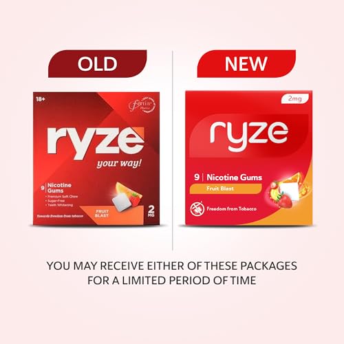RYZE Nicotine Gum 2mg | Pack of 10 (90 gums) | Fruit Blast | Freedom from Smoking & Tobacco | Easy on Throat | Sugar Free | Teeth Whitening
