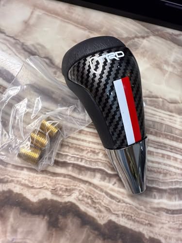 Image of CarOxygen GR Sport Carbon Fiber Gear Knob - Universal Car Gear Shift Knob with Red Stripe, Premium Racing Style Shifter Handle for Manual