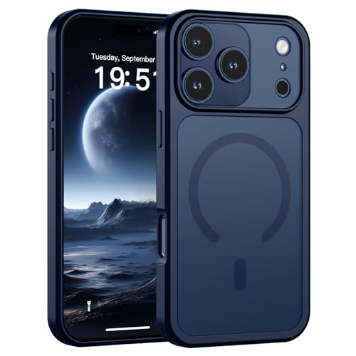 Image of SUPFINE Magnetic for iPhone 17 Pro Case Dark Blue | (Compatible with MagSafe)(Military Grade Drop Protection)(Camera Protection)Translucent Matte Phone Cover