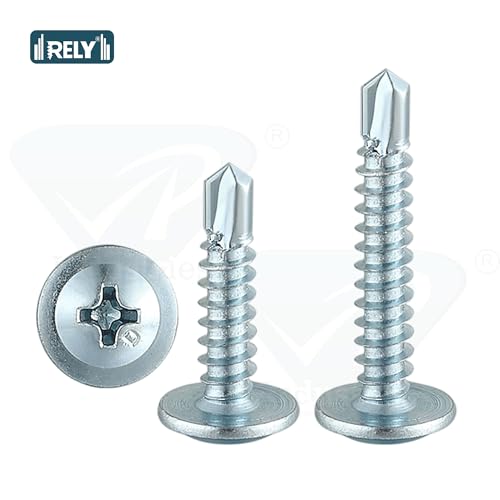 Image of Rely⇒VP INDUSTRIES (Pcs-50) No.8x38 mm Truss Phillips Self-Drilling Screw - White Zinc Coated Carbon Steel, Ideal for Metal, Wood, Plywood, Cabinets, Furniture & DIY Projects