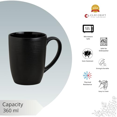 Image of Clay Craft Fine Ceramic Horizon Microwave Safe Coffee & Milk Mug, 360Ml, 1 Piece, Black, Mug for Coffee, Ideal for Gifting, Perfect for Home & Office