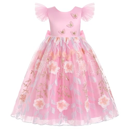 IBTOM CASTLE Butterfly Dress for Toddlers Girls Floral Embroidery Princess Dress Flutter Sleeve Ruffle Tutu Dress Ball