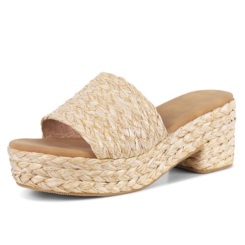 North Oak Espadrilles Slides Sandals Platform Wedges Sandals Women's Open Toe Fashion Apricot Summer Outdoor Beach Sandals Size 6