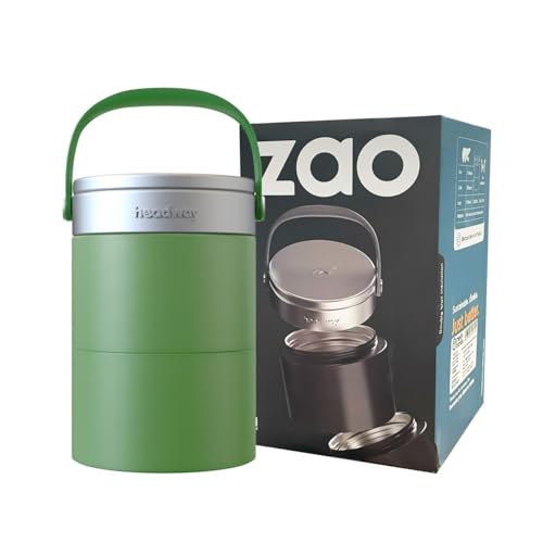 Image of Headway ZAO Insulated Heavy Duty Lunchbox-2 Year Warranty Double Wall Insulated-Matte Green 750 ML | Free Foldable Stainless Steel Spoon | Pickle Box | Hot for 6 hrs & Cold for 8 hrs