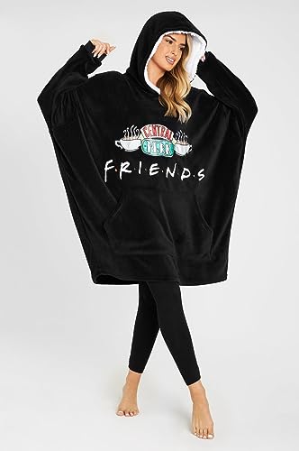 FRIENDS Hoodie Blanket Women, Sherpa Fleece Oversized Hoodie Poncho(Black) - Image 3