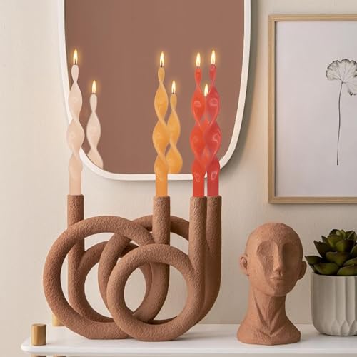 Image of Smokeless Gradient Orange Spiral Taper Candle Unscented Taper Candlesticks Handmade 10 inch Long Twisted Candles for Wedding Home Decor Women Gifts