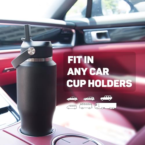 Image of ABOTOCUP 32oz Black Water Bottle Stainless Steel, Keep Cold 24H&Hot 12H, Water Bottle with Straw&Spout Lids, Insulated Water Bottle Double Wall Vacuum, Fit in Any Car Cup Holder, Leak-proof BPA Free