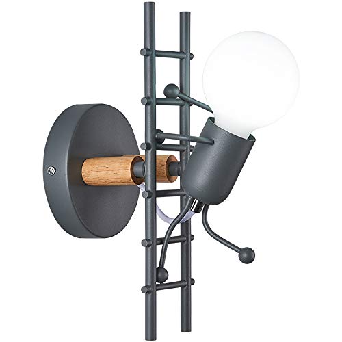 Preisvergleich Produktbild Moderne kreative Puppe Wandleuchte skandinavische einfache humanoide Wandleuchten E27 Klettertreppe Little Man Wandlampenschirm für Kinderzimmer Schlafzimmer Wohnzimmer Küche Geschenk (Black)