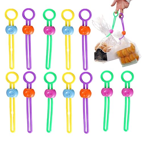 Correa de sellado de bolsas de alimentos, 12 clips de alimentos, lazos de sellado, clip sellador de bolsas fácil de usar, bridas reutilizables para almacenamiento de alimentos, organización de cables