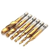 JKDRILL 6pcs 1/4 Hex Shank Titanium Plated M3-M10 ＨSS Screw Thread Metric Tap Drill Bits , Combination Drill and Tap Set
