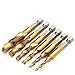 JKDRILL 6pcs 1/4 Hex Shank Titanium Plated M3-M10 ＨSS Screw Thread Metric Tap Drill Bits , Combination Drill and Tap Set