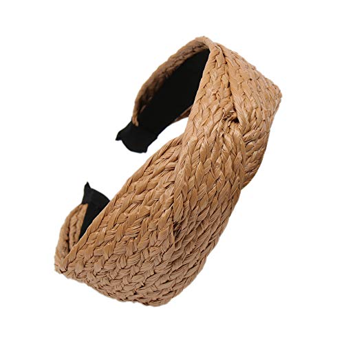 Straw Headbands for Womens Fashion Hair Accessories Twist Knot Wide Hand Knitted Statement Summer Retro Grace Elegant Wide Hairbands