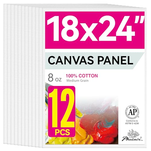 Paneles de lienzo para pintura PHOENIX 18x24 pulgadas pack de 12 tablas de algodón blanco 2