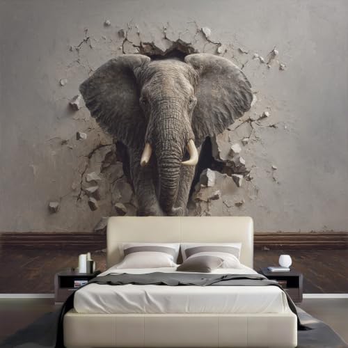 Papier peint panoramique éléphant pour habiller un grand mur vide intissé gris moderne
