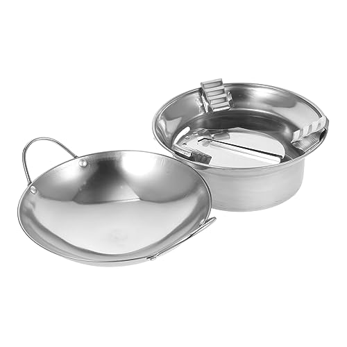 EXHUMKY 1 Juego Olla Inoxidable con Estufa de Alcohol Portátil y Ligera para Camping y Picnics Diseño Doble Asa