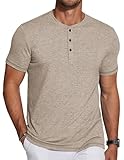 COOFANDY Men's Casual T-Shirts Short Sleeve Henley Shirts Basic Pocket Tees Summer Fashion Button Henley Tops for Men Dark Khaki