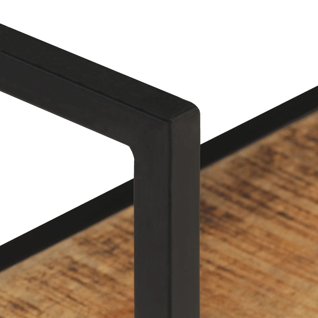 Mensola da parete in legno di mango grezzo 60 x 20 x 60 cm con 2 scomparti e struttura in ferro per libri e blocchi appunti – Robusto scaffale in legno con venature uniche e spazio di
