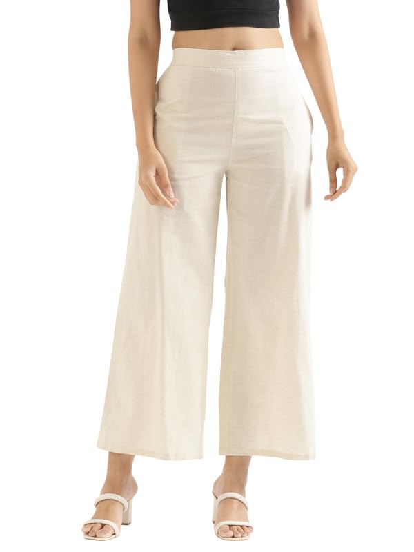 SAADAA Women’s Relaxed Fit Mid Rise Airy Linen Wide Leg Pants, High Waist Trousers for Formal, Casual & Office Wear