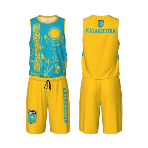 Kazakhstan Flag Grain (2) Basketball Jersey Uniform Suit for Men Adults Training Athletic Set