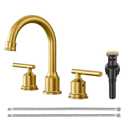 WOWOW Gold Bathroom Faucet 3 Hole Bathroom Sink Faucet Widespread Vanity Faucet 2 Handle Brass Basin Faucet with Pop Up Drain 8 Inch Mixer Tap Antique by WOWOW - Used condition - CA$47.95