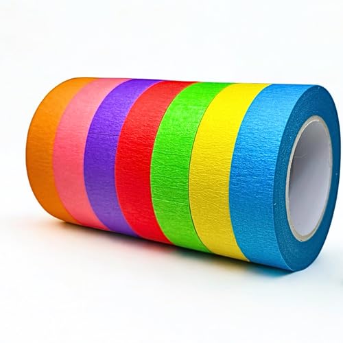 Image of 7 Rolls Colored Masking Tape,15 Yards x 0.6 Inch Painters Handmade Art Supplies Solid Color Washi Tape Rolls are Suitable for DIY Art Laboratory Labels Classroom Decorations 7 Colors - 300 Ft