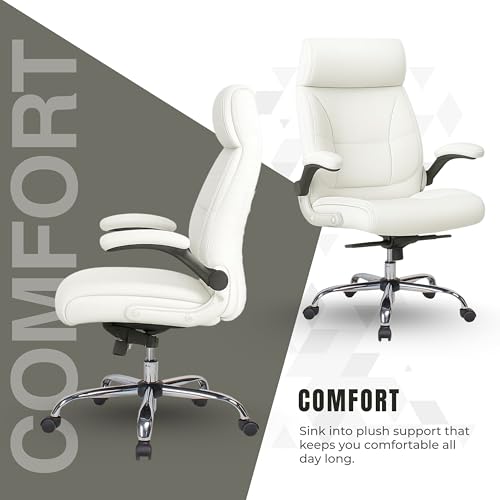 Image of Lakdi The Furniture High Back Director Office Chair Ergonomic Leatherette Executive Chair with Adjustable Armrests, Comfortable Revolving Desk Chair 5-Year Warranty & Free Assembly-111012160 White