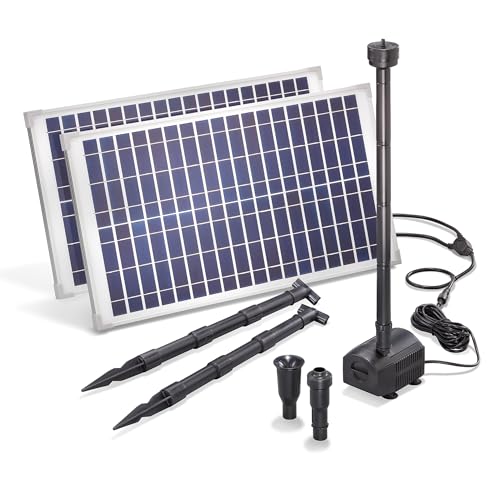 esotec Solar Teichpumpenset 50 1700 Pro, Komplettset, Sprinklerpumpe 1700l/h, Erdspieß, Solarmodul 50W, Solarbrunnen für draußen,Wasserspiel, Springbrunnenpumpe, Fontäne, 101916