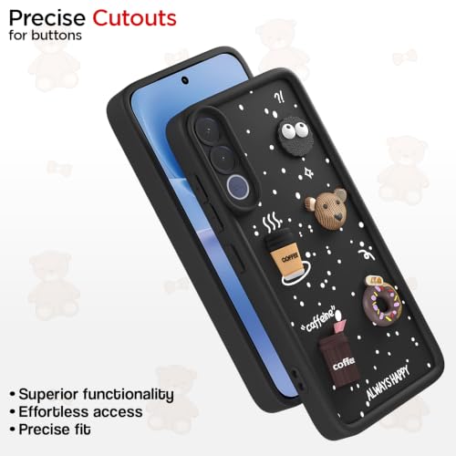 Image of Pikkme Back Cover for Vivo V70 FE 5G | 3D Bear Silicone Cute & Fun Coffee Cartoon | Full Body Protection Bumper Case (Black)