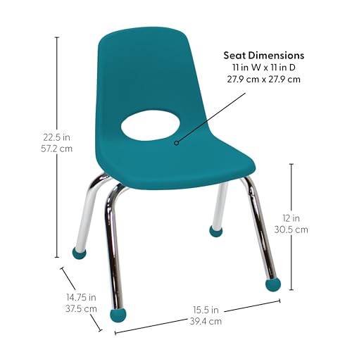 Image of FDP 12 inch School Stack Chair,Stacking Student Seat with Chromed Steel Legs and Ball Glides for Classroom, Homeschool or Learning Space - Teal, 11555-TL