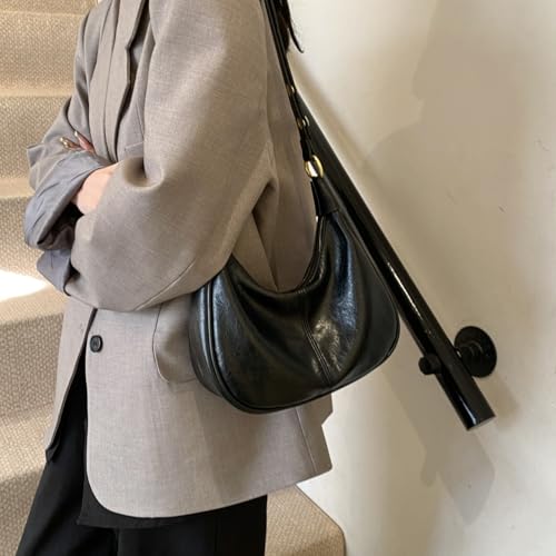 Image of GRPKSSIB PU Leather Shoulder Bags Hobo Crossbody Bag Casual Tote Handbags Women's Crescent Purse with Adjustable Strap