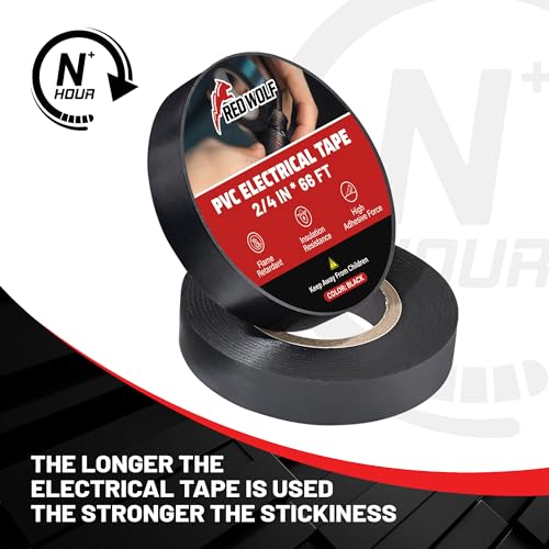 Image of RED WOLF Electrical PVC Tape 5 Packs 1 /2 inch x 66FT Acrylates Copolymer Viscosity Flexibility Electric Tape, Flame Retardant Waterproof 1000 Volt for Auto Engine Industrial Wrapping Wiring Harness