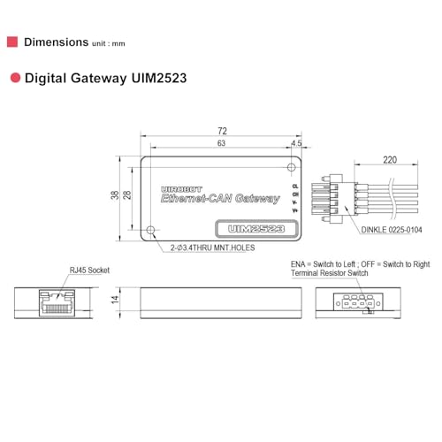 Gateway CAN Bus Ethernet TCP avec isolation de 3000V et alimentation 12-48V
