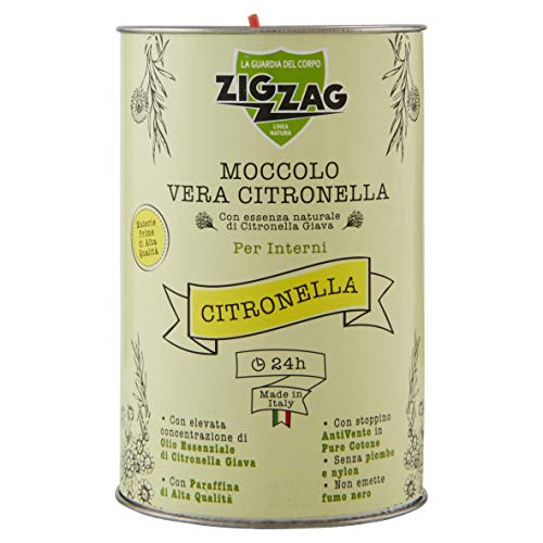 Dura oltre 24 ore Zig Zag, Candela all\'Olio Essenziale di Citronella, Moccolo per Interni, made in Italy, stoppino a base di fibra naturale, durata 24 Ore
