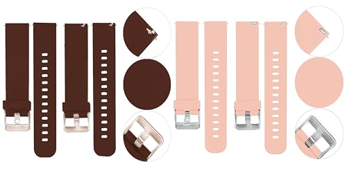 Image of ACM Pack of 2 Watch Strap Silicone Belt 22mm compatible with Beatxp Unbound Neo Smartwatch Casual Classic Band (Brown /Creame Pink)