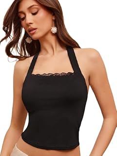 glare & blair Solid Halter Neck Lace Trim Sleeveless Stylish Tank Crop Top for Women | Summer Top for Women |-picture-30