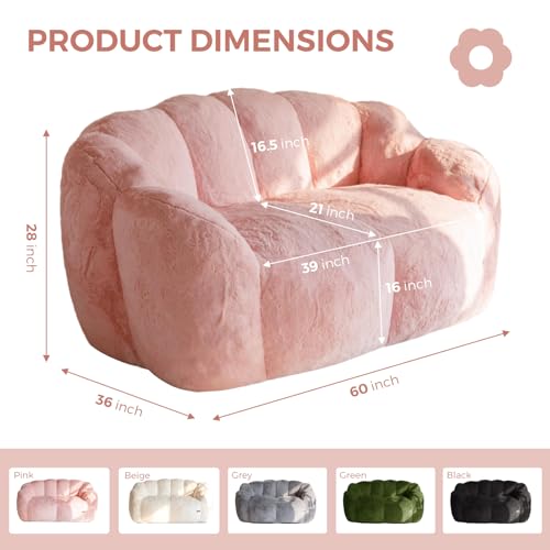 Image of MAXYOYO Bean Bag Chair for Adults, Loveseat Floral Shaped Bean Bag Sofa, Ultra Soft Love Seat Mini Sofa Couch, Faux Fur Reading Chair for Living Room Bedroom, Pink