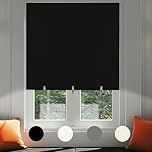 No Drill Blackout Blind Stick on Curtains Thermal Insulated, Adjustable Clips Self Adhesive Cut to Size Easy Fit Temporary Blackout Window Blinds for Bedroom, Nursery (1, Black, 145W x 200H cm)